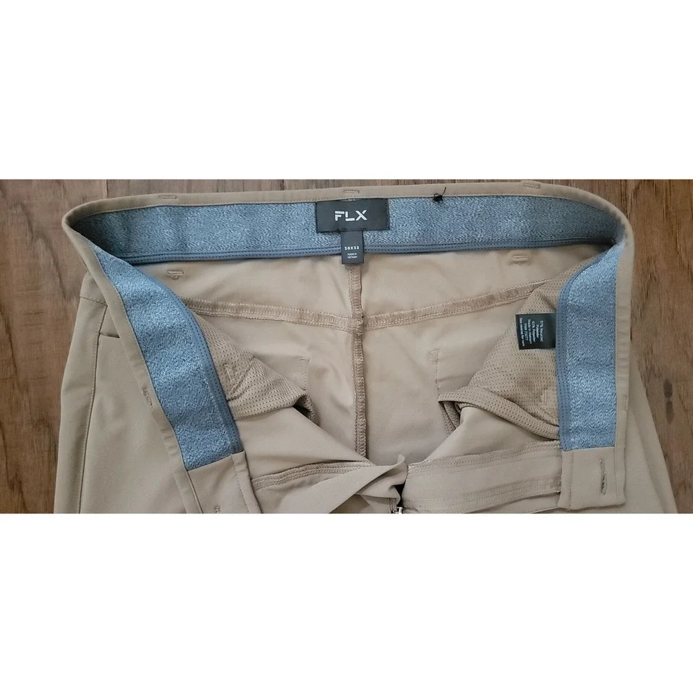 FLX Men's Brown Premium Performance‎ Golf Slim Tapered Leg Pants Sz 30x32